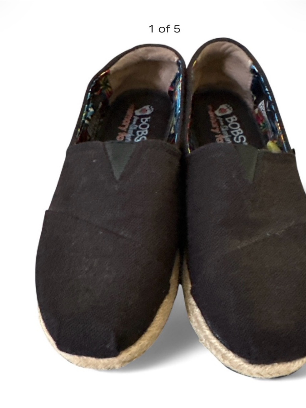 Bob’s by Sketchers Blk Canvas Slip-On Espadrilles w| Colorful Lining women’s 6.5